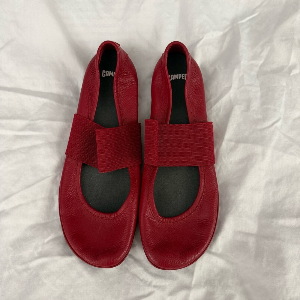 Camper Red Leather Mary Jane Flats - size 40/US 9.5